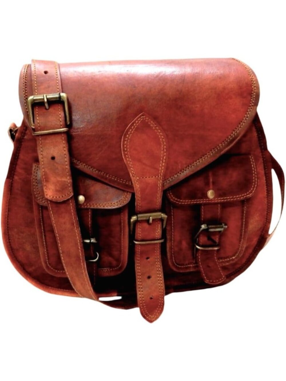 New Women’s Vintage Style Genuine Leather Crossbody Bag, Handmade Saddle Purse